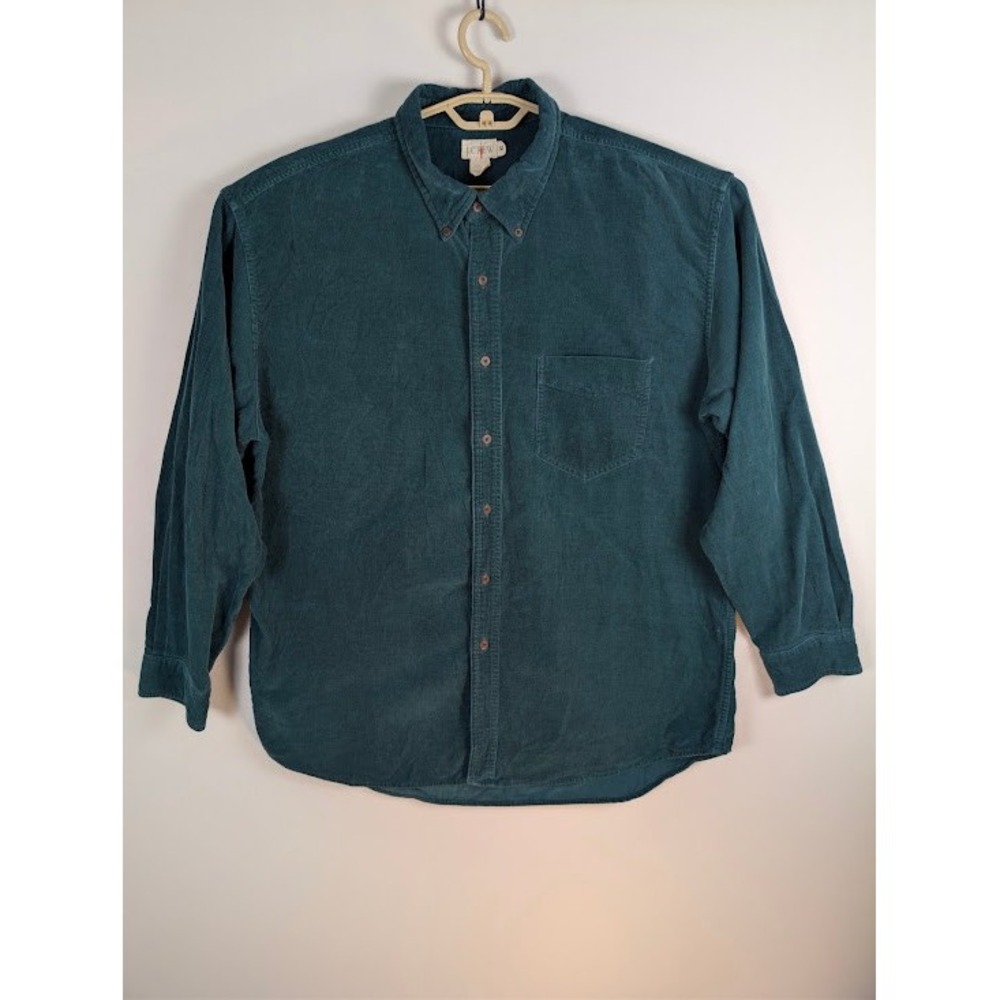 Vintage J.Crew Corduroy Shirt Mens XL Forest Green 80s 90s Oarsman LSBD